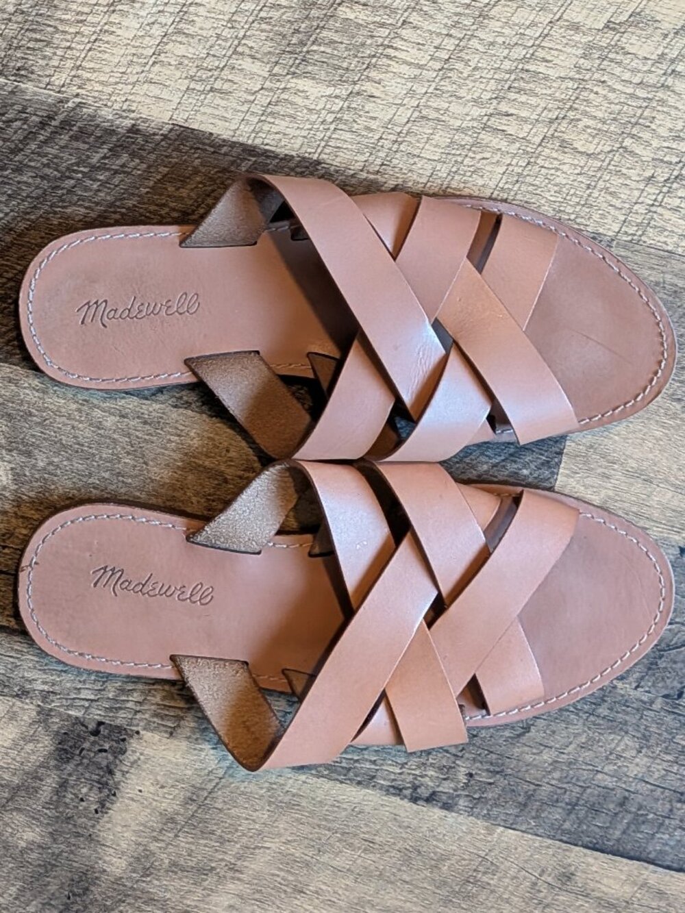 Madewell The Boardwalk Woven Slide Sandals Leather